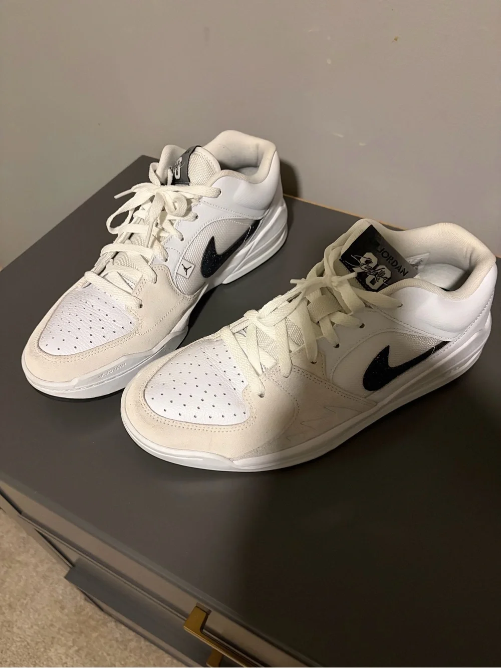 Jordan Low-Top Sneakers in White with Black Swoosh